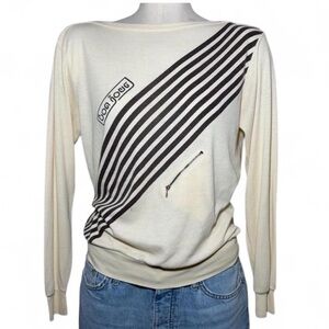 VINTAGE 80’s BONJOUR Shirt Hong Kong Striped Retro Streetwear Skater Medium